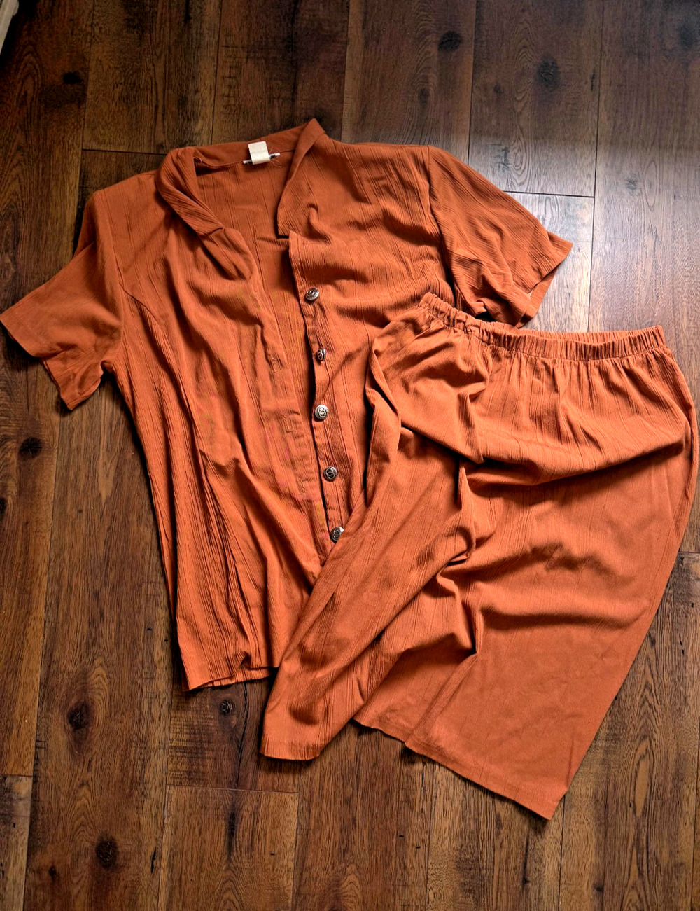 Vintage 80s 90s Burnt Orange Retro Office Skirt Grandmacore Blouse Set Large